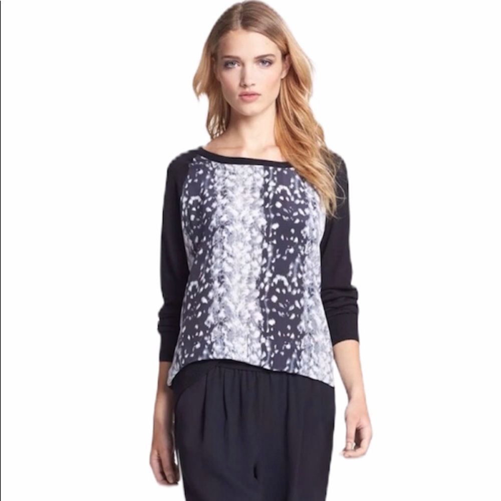 Joie Malena Silk Cashmere Snow Leopard Sweater Sm Animal Print Lightweight EUC